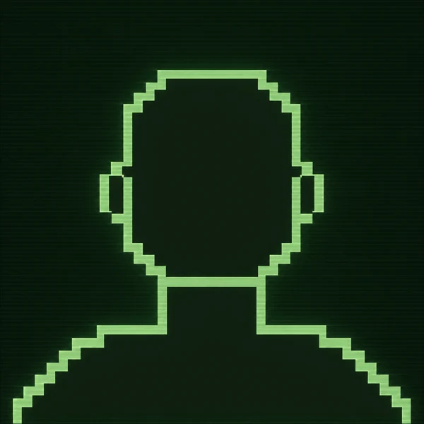 Shadowed pixel-art anonymous operator silhouette with green outline